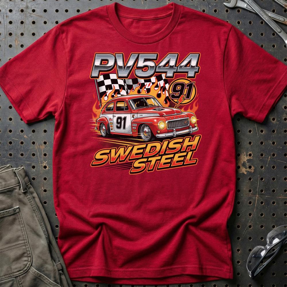 Volvo PV544 Swedish Steel Racing - Unisex T-Shirt-Beklædning-Volvo-Rød-S-Garage Culture Shop- garage - man cave - merchandise