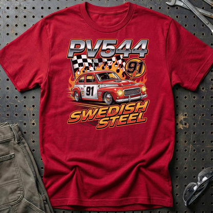 Volvo PV544 Swedish Steel Racing - Unisex T-Shirt-Beklædning-Volvo-Rød-S-Garage Culture Shop- garage - man cave - merchandise