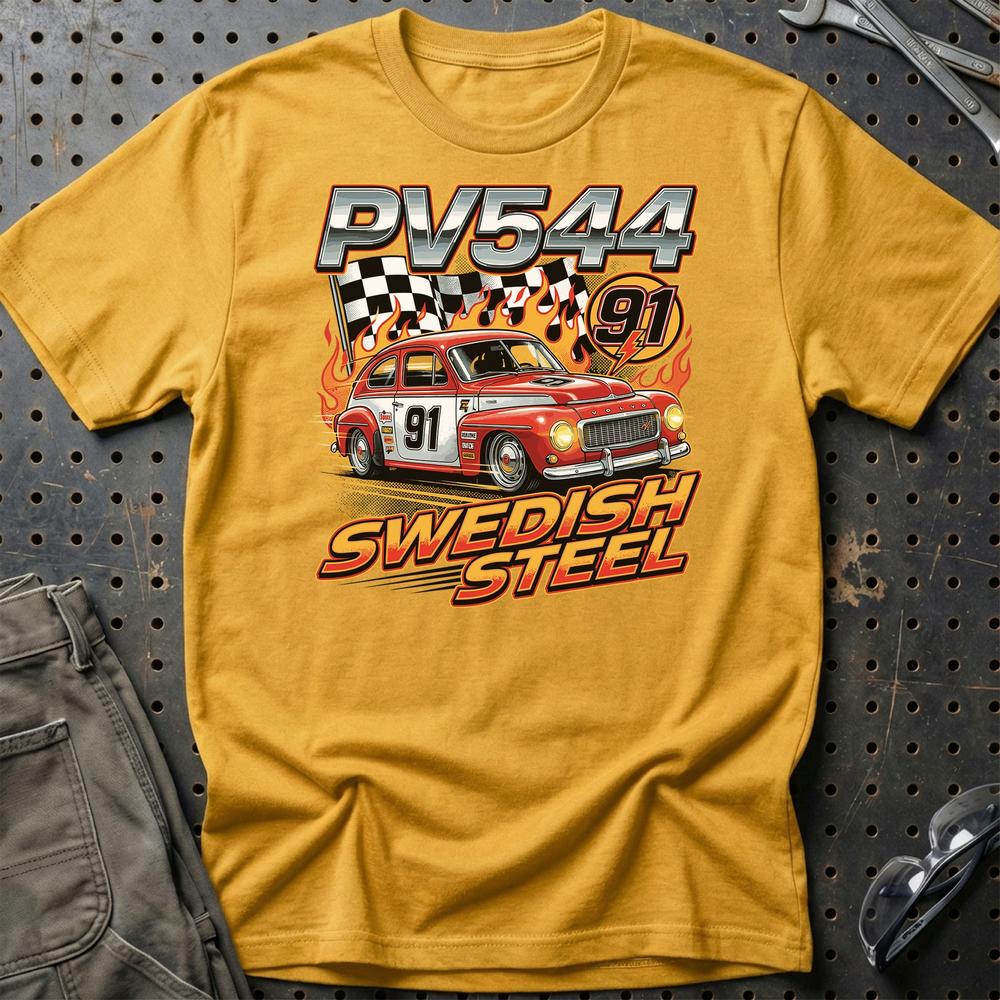 Volvo PV544 Swedish Steel Racing - Unisex T-Shirt-Beklædning-Volvo-Guld-S-Garage Culture Shop- garage - man cave - merchandise