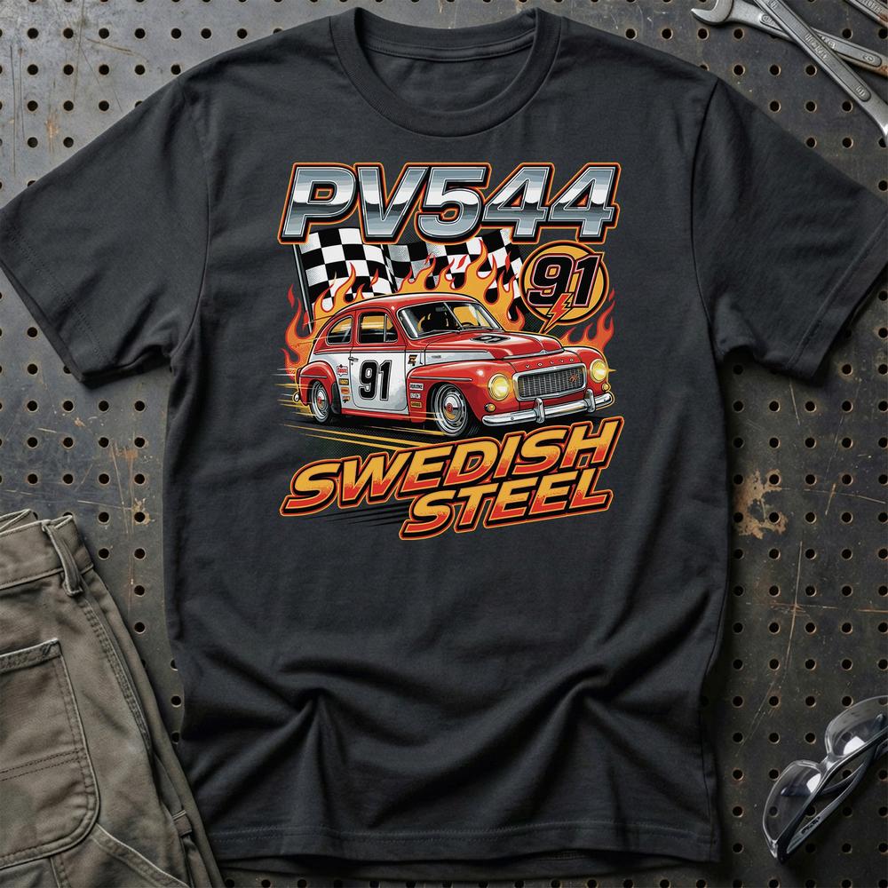 Volvo PV544 Swedish Steel Racing - Unisex T-Shirt-Beklædning-Volvo-Sort-S-Garage Culture Shop- garage - man cave - merchandise