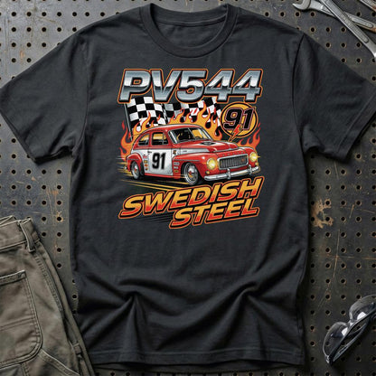 Volvo PV544 Swedish Steel Racing - Unisex T-Shirt-Beklædning-Volvo-Sort-S-Garage Culture Shop- garage - man cave - merchandise