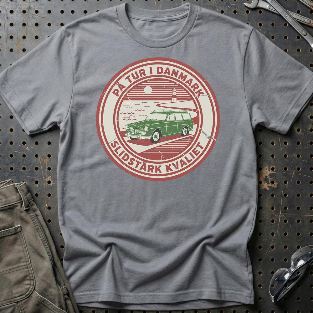 Volvo På Tur I Danmark Slidstærk Kvalitet T-Shirt-Beklædning-Volvo-Grå Sport-S-Garage Culture Shop- garage - man cave - merchandise