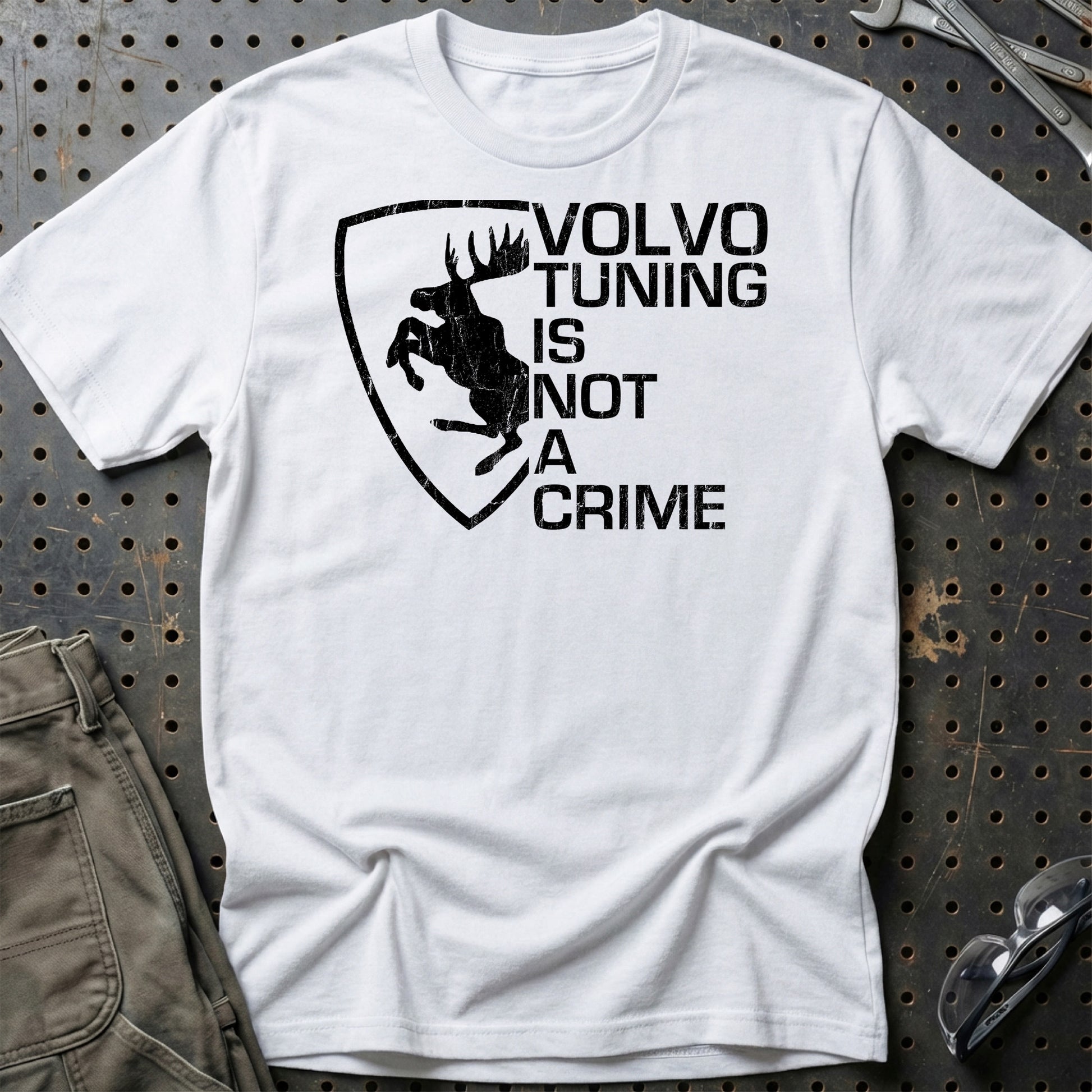 Volvo Tuning Is Not A Crime Unisex T-Shirt , Bomuld-Beklædning-Volvo-Hvid-S-Garage Culture Shop- garage - man cave - merchandise