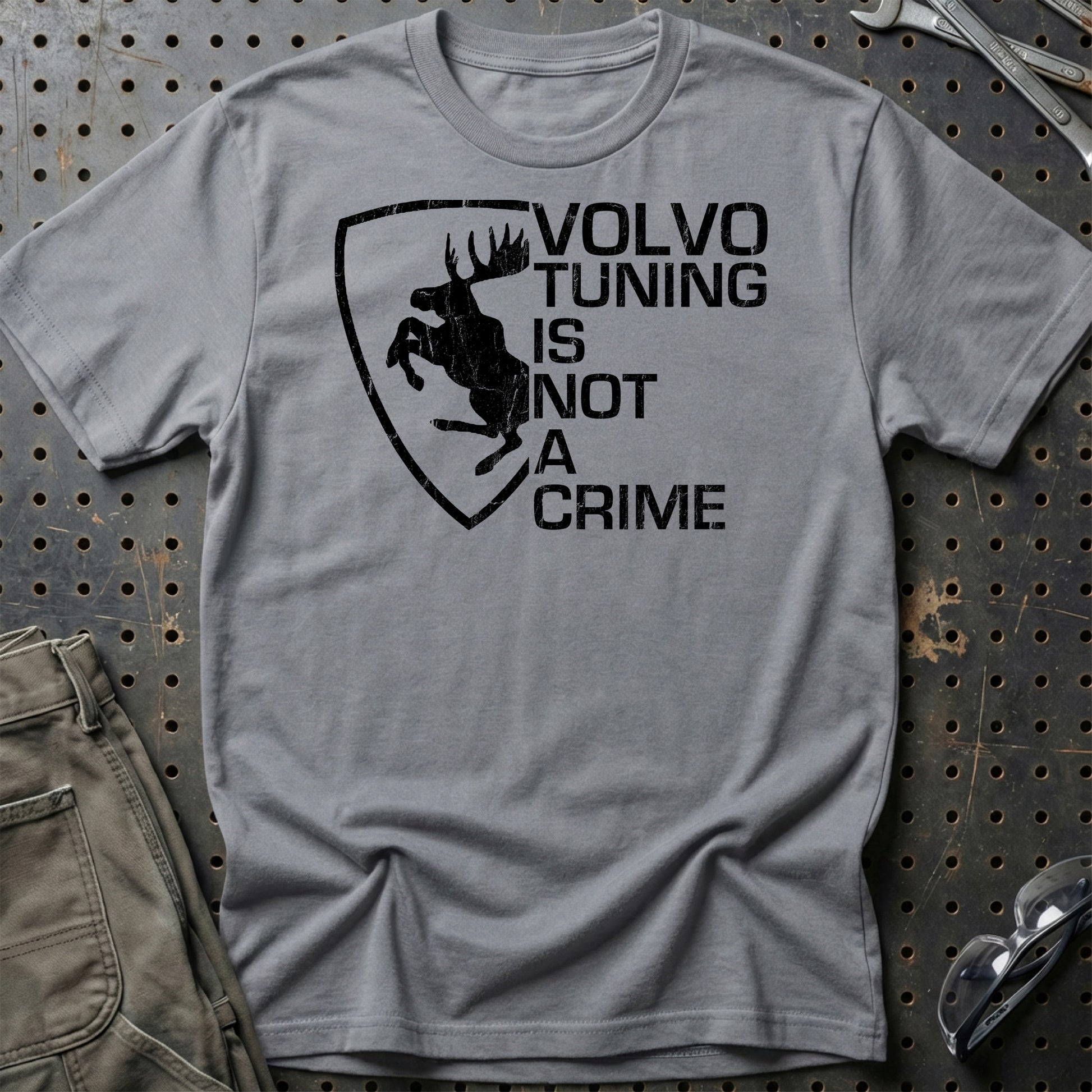 Volvo Tuning Is Not A Crime Unisex T-Shirt , Bomuld-Beklædning-Volvo-Grå Sport-S-Garage Culture Shop- garage - man cave - merchandise