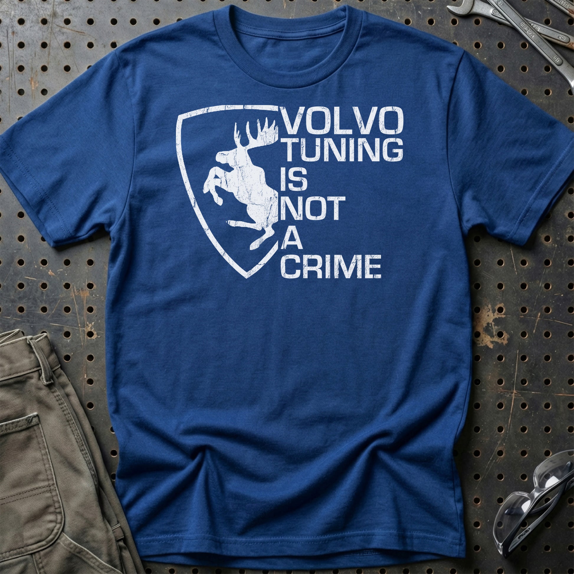 Volvo Tuning Is Not A Crime Unisex T-Shirt , Bomuld-Beklædning-Volvo-Blå Royal-S-Garage Culture Shop- garage - man cave - merchandise