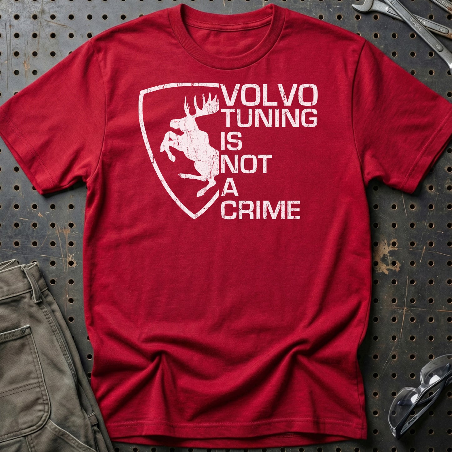 Volvo Tuning Is Not A Crime Unisex T-Shirt , Bomuld-Beklædning-Volvo-Rød-S-Garage Culture Shop- garage - man cave - merchandise