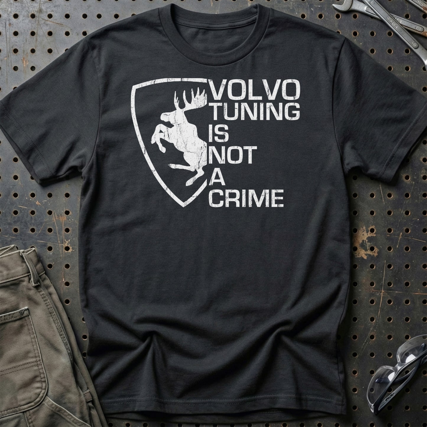 Volvo Tuning Is Not A Crime Unisex T-Shirt , Bomuld-Beklædning-Volvo-Sort-S-Garage Culture Shop- garage - man cave - merchandise