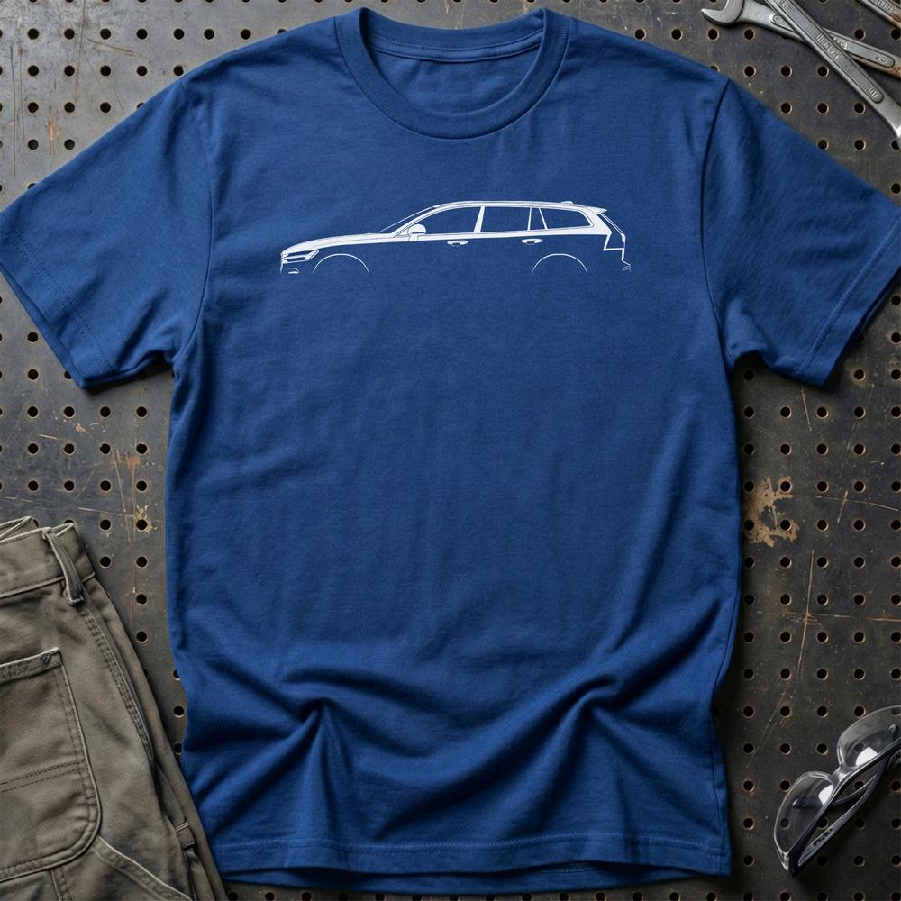 Volvo V60 2018 Silhuet T-Shirt-Beklædning-Volvo-Blå Royal-S-Garage Culture Shop- garage - man cave - merchandise