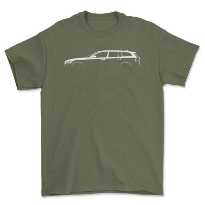 Volvo V60 2018 Silhuet - Unisex T-Shirt , Bomuld-Beklædning-Volvo-Grøn Militær-S-Forside-Garage Culture Shop- garage - man cave - merchandise