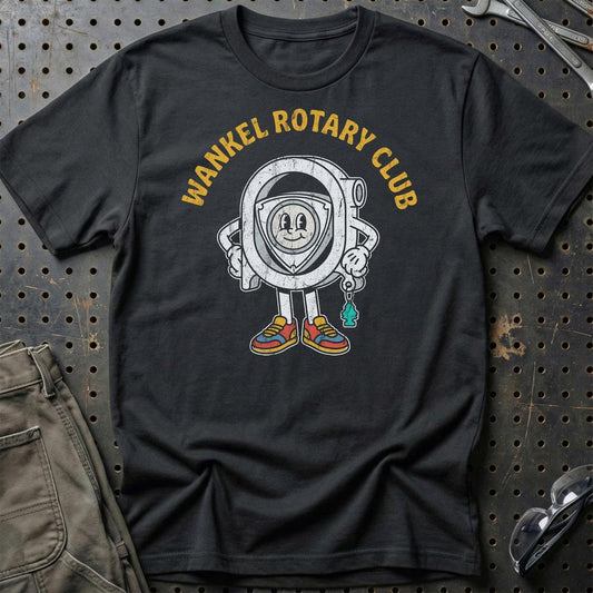 Wankel Rotary Club – Oldschool Mascot Rotary Engine - Unisex T-Shirt , Bomuld-Beklædning-Garage Culture-Sort-S-Garage Culture Shop- garage - man cave - merchandise