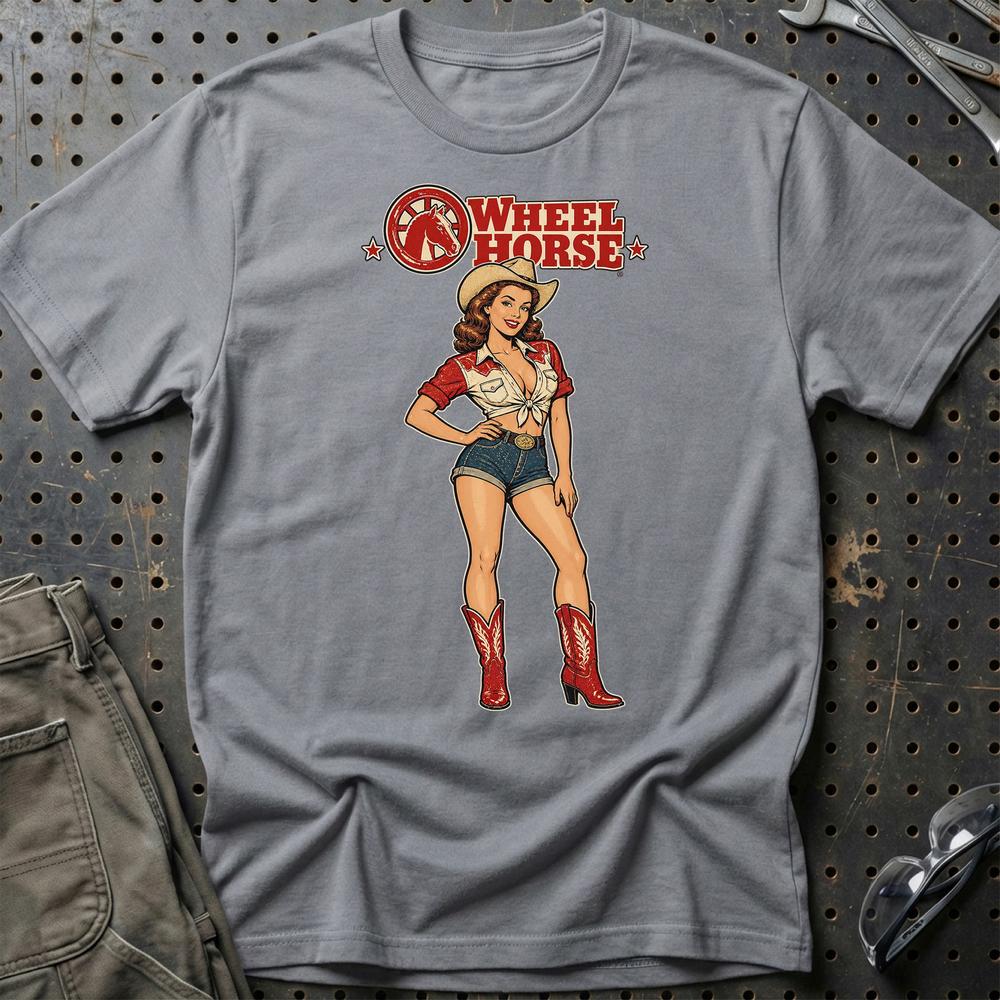 Wheel Horse Cowboy Pinup T-Shirt-Beklædning-Wheel Horse-Grå Sport-S-Garage Culture Shop- garage - man cave - merchandise