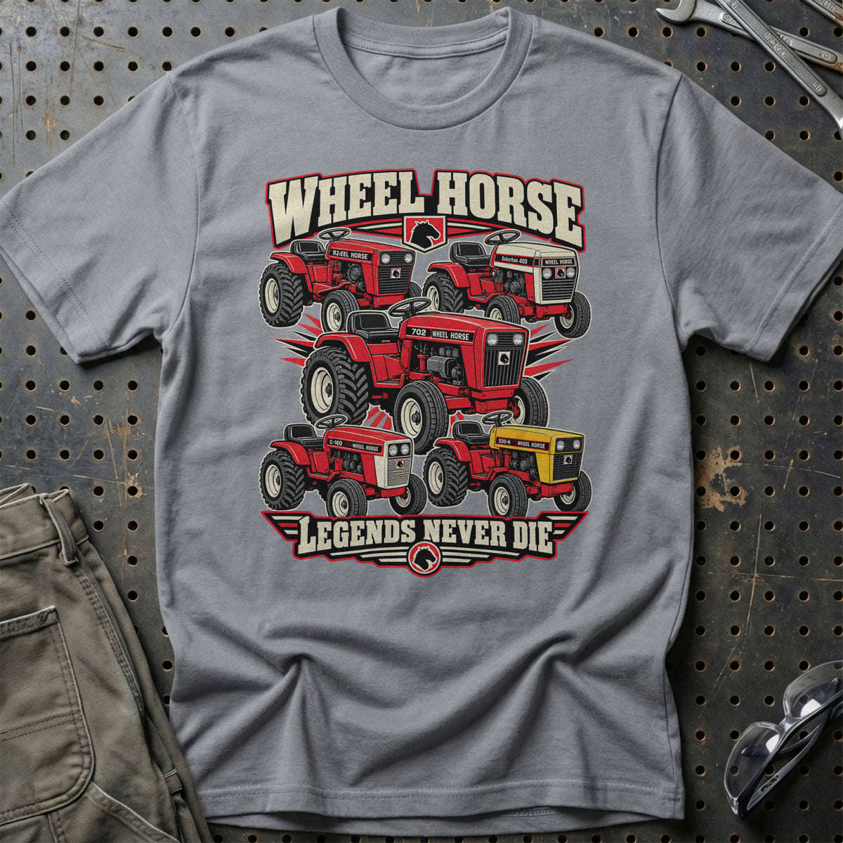 Wheel Horse Legends Never Die T-Shirt-Beklædning-Wheel Horse-Grå Sport-S-Garage Culture Shop- garage - man cave - merchandise
