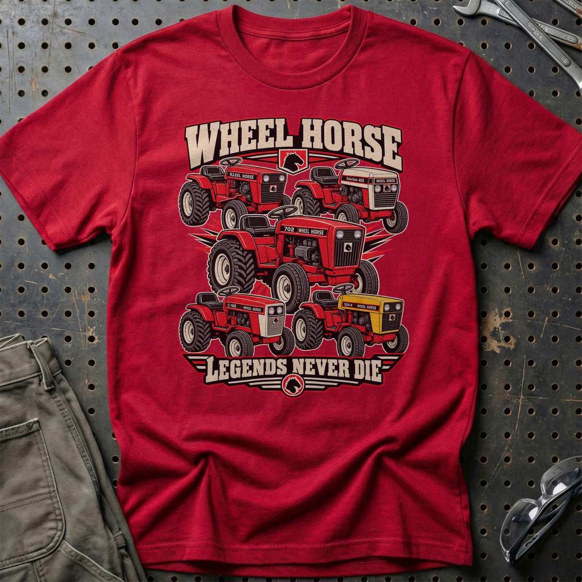Wheel Horse Legends Never Die T-Shirt-Beklædning-Wheel Horse-Rød-S-Garage Culture Shop- garage - man cave - merchandise