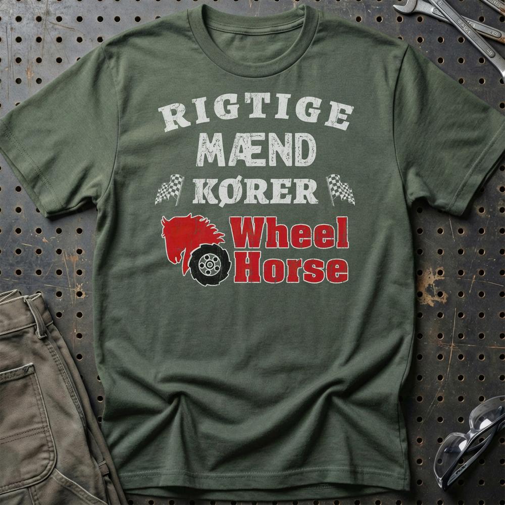 Wheel Horse Rigtige Mænd Kører - Unisex T-Shirt , Bomuld-Beklædning-Wheel Horse-Grøn Militær-S-Garage Culture Shop- garage - man cave - merchandise