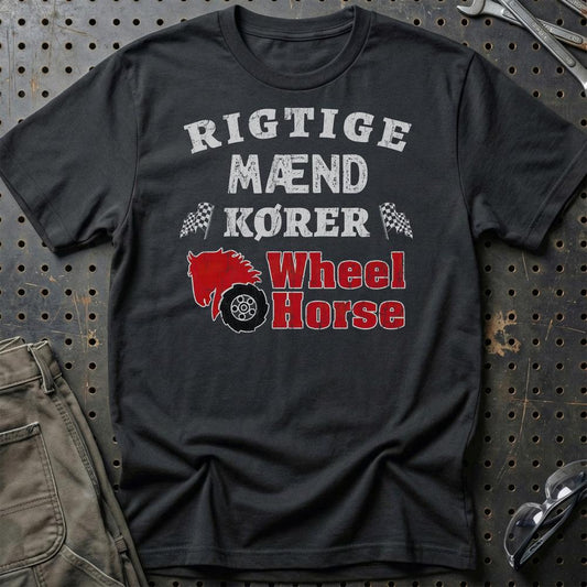 Wheel Horse Rigtige Mænd Kører - Unisex T-Shirt , Bomuld-Beklædning-Wheel Horse-Sort-S-Garage Culture Shop- garage - man cave - merchandise