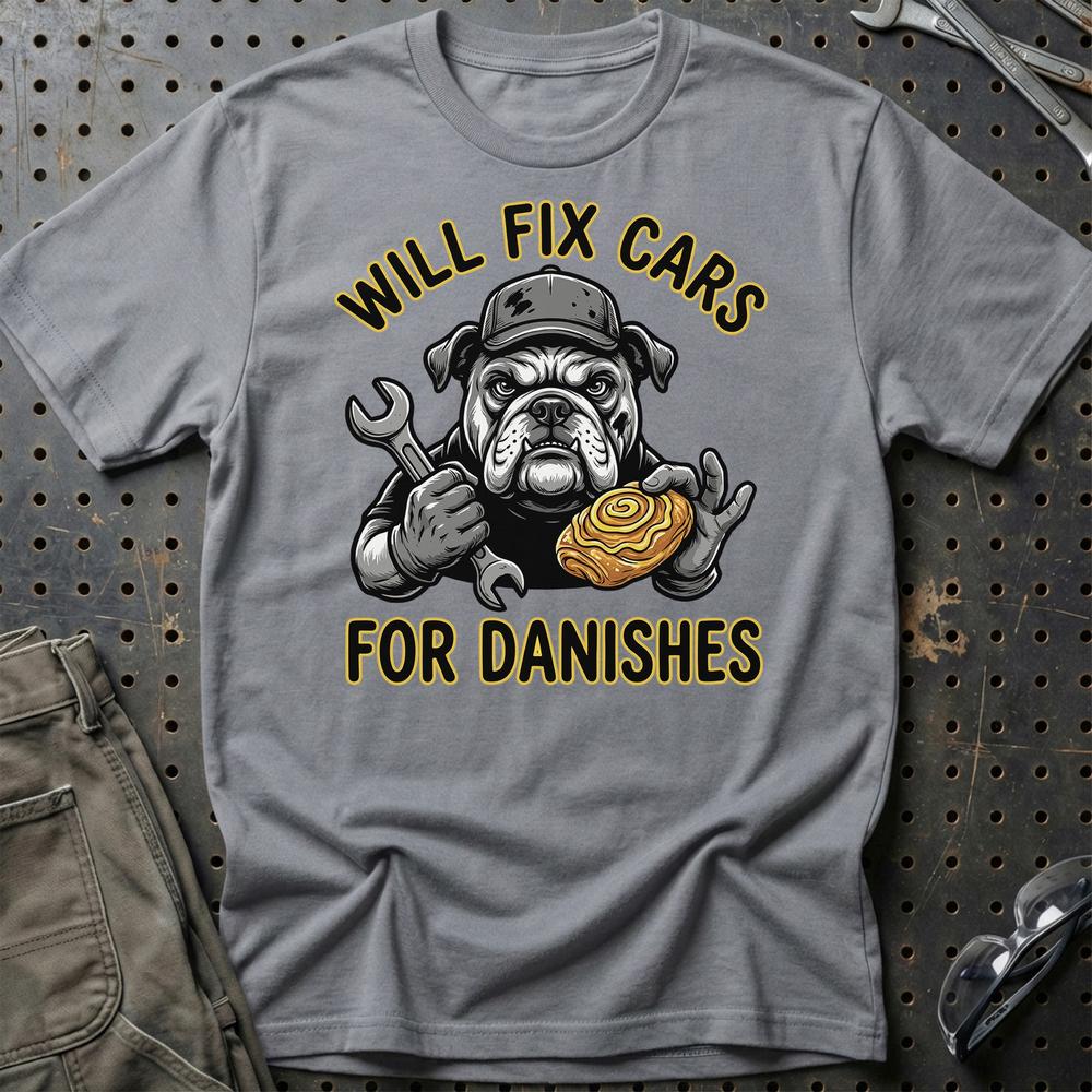 Will Fix Cars For Danishes T-Shirt-Beklædning-Garage Culture-Grå Sport-S-Garage Culture Shop- garage - man cave - merchandise