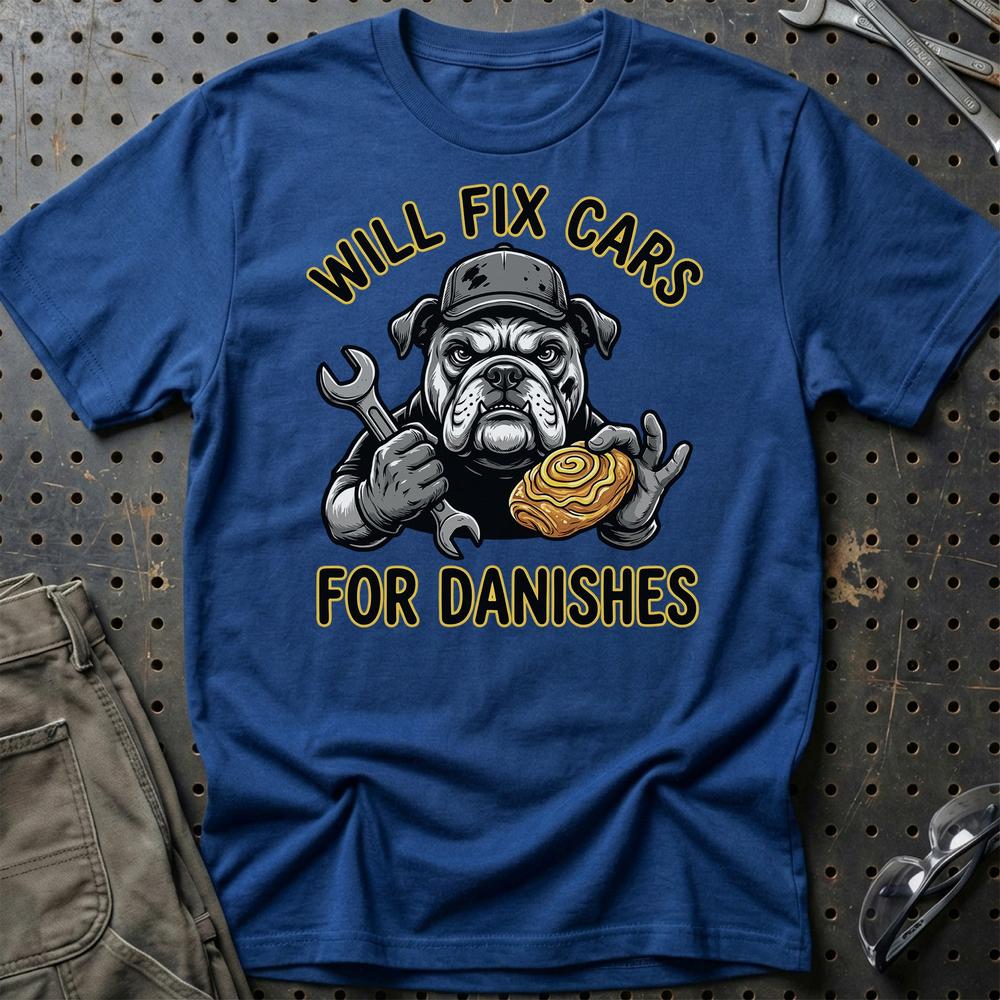 Will Fix Cars For Danishes T-Shirt-Beklædning-Garage Culture-Blå Royal-S-Garage Culture Shop- garage - man cave - merchandise