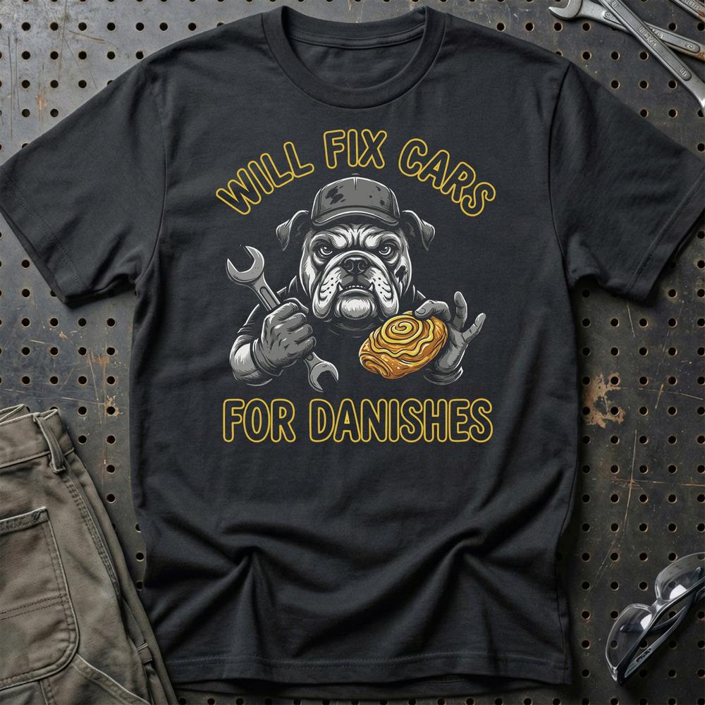 Will Fix Cars For Danishes T-Shirt-Beklædning-Garage Culture-Sort-S-Garage Culture Shop- garage - man cave - merchandise