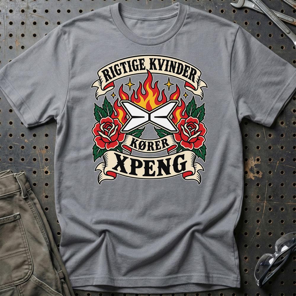 XPeng Rigtige Kvinder Kører – Roser og Flammer T-Shirt-Beklædning-XPeng-Grå Sport-S-Garage Culture Shop- garage - man cave - merchandise