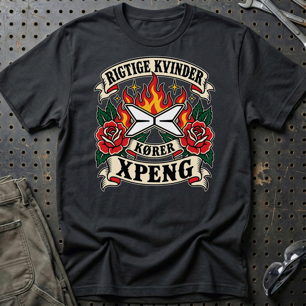XPeng Rigtige Kvinder Kører – Roser og Flammer T-Shirt – Sort