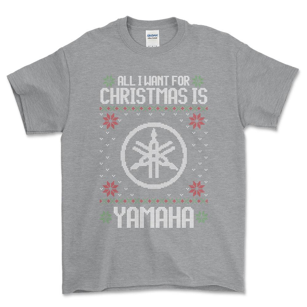 Yamaha - All I Want For Christmas - Unisex T-Shirt , Bomuld-Beklædning-Yamaha-Grå Sport-S-Forside-Garage Culture Shop- garage - man cave - merchandise