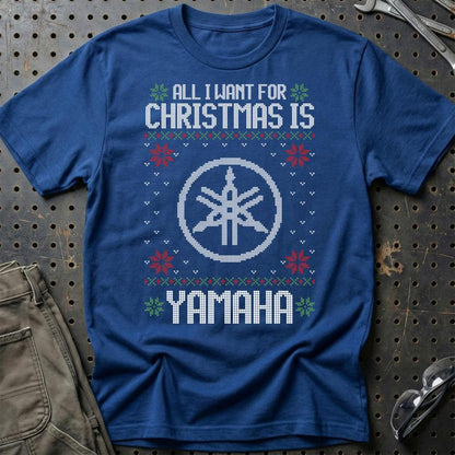 Yamaha - All I Want For Christmas - Unisex T-Shirt , Bomuld-Beklædning-Yamaha-Blå Royal-S-Garage Culture Shop- garage - man cave - merchandise