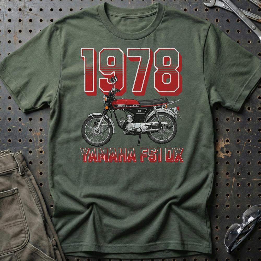 Yamaha FS1 DX 1978 - Unisex T-Shirt-Beklædning-Yamaha-Grøn Militær-S-Garage Culture Shop- garage - man cave - merchandise