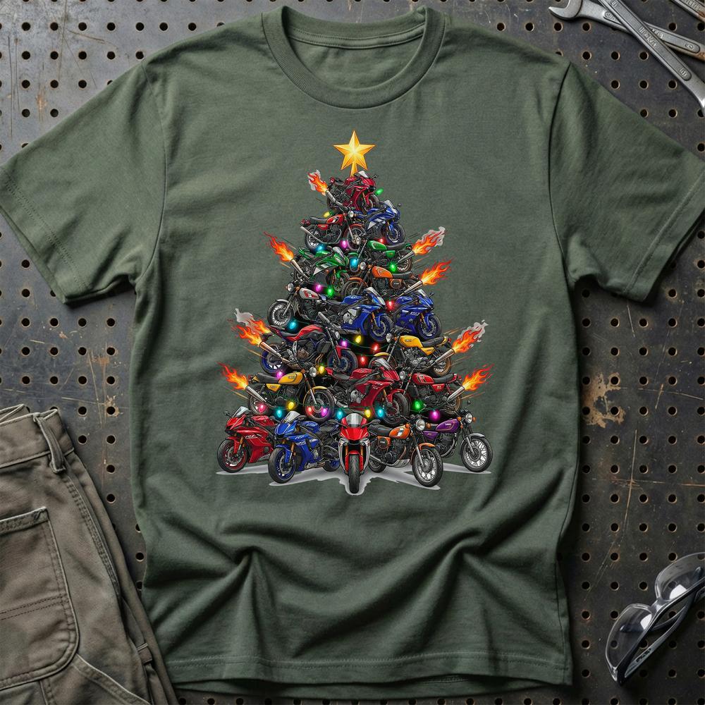 Yamaha Juletræ Christmas Tree - Unisex T-Shirt-Beklædning-Yamaha-Grøn Militær-S-Garage Culture Shop- garage - man cave - merchandise