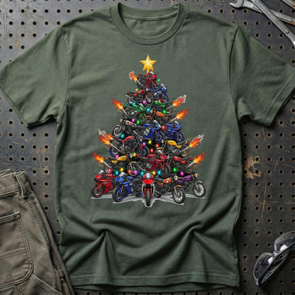 Yamaha Juletræ Christmas Tree - Unisex T-Shirt-Beklædning-Yamaha-Grøn Militær-S-Garage Culture Shop- garage - man cave - merchandise