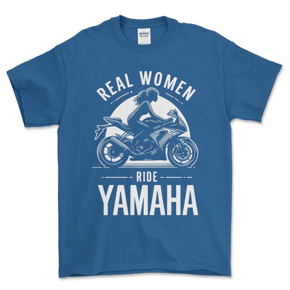 Yamaha Real Women Ride Yamaha - Unisex T-Shirt , Bomuld-Beklædning-Yamaha-Blå Royal-S-Forside-Garage Culture Shop- garage - man cave - merchandise