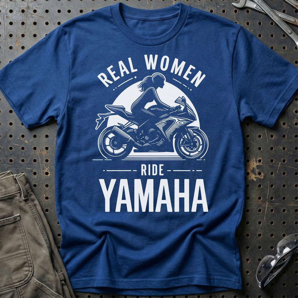 Yamaha Real Women Ride Yamaha - Unisex T-Shirt , Bomuld-Beklædning-Yamaha-Blå Royal-S-Garage Culture Shop- garage - man cave - merchandise