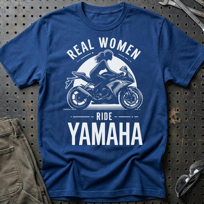 Yamaha Real Women Ride Yamaha - Unisex T-Shirt , Bomuld-Beklædning-Yamaha-Blå Royal-S-Garage Culture Shop- garage - man cave - merchandise