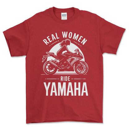 Yamaha Real Women Ride Yamaha - Unisex T-Shirt , Bomuld-Beklædning-Yamaha-Rød-S-Forside-Garage Culture Shop- garage - man cave - merchandise