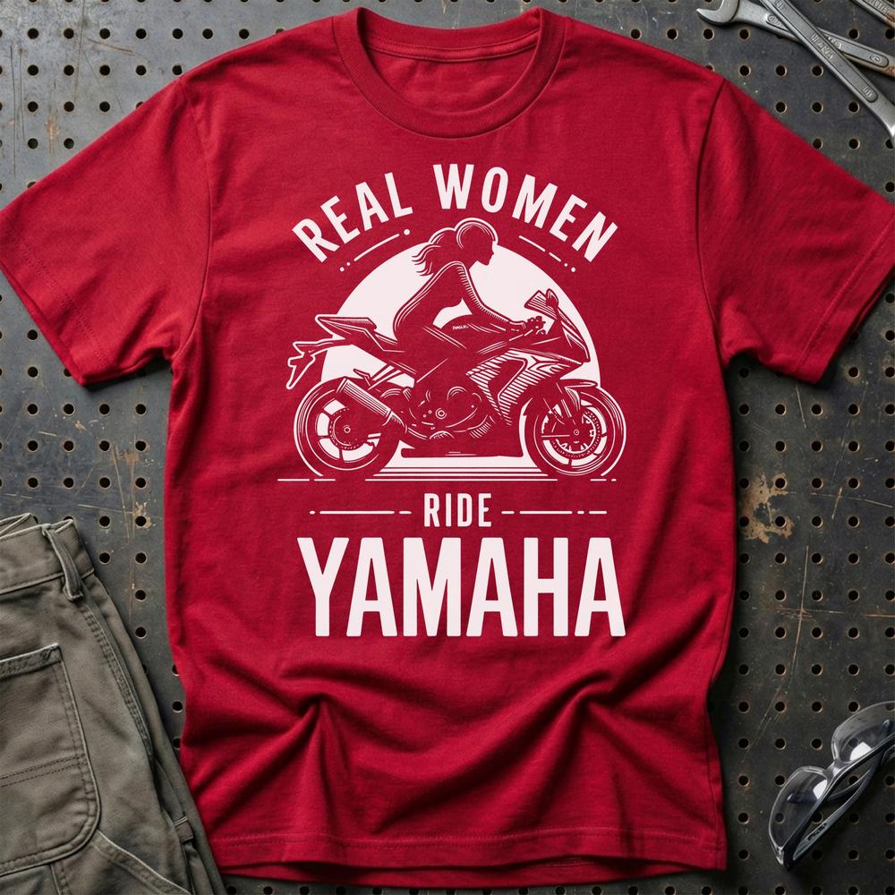 Yamaha Real Women Ride Yamaha - Unisex T-Shirt , Bomuld-Beklædning-Yamaha-Rød-S-Garage Culture Shop- garage - man cave - merchandise