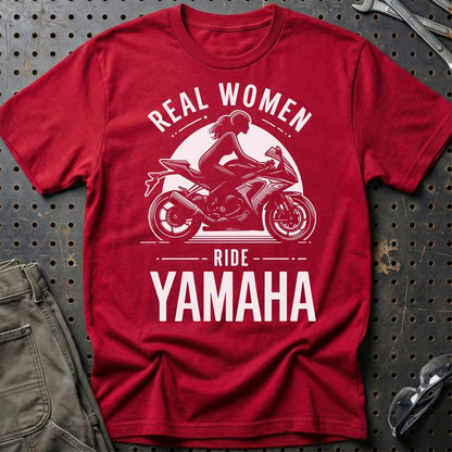 Yamaha Real Women Ride Yamaha - Unisex T-Shirt , Bomuld-Beklædning-Yamaha-Rød-S-Garage Culture Shop- garage - man cave - merchandise