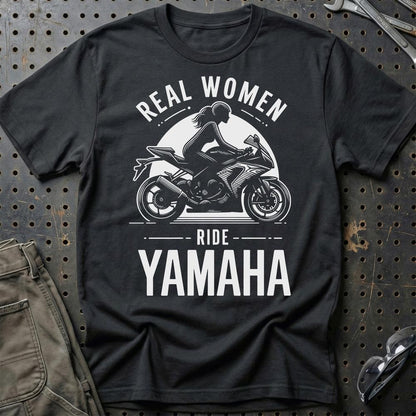 Yamaha Real Women Ride Yamaha - Unisex T-Shirt , Bomuld-Beklædning-Yamaha-Sort-S-Garage Culture Shop- garage - man cave - merchandise