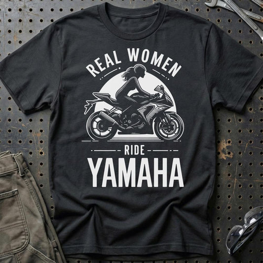 Yamaha Real Women Ride Yamaha - Unisex T-Shirt , Bomuld-Beklædning-Yamaha-Sort-S-Garage Culture Shop- garage - man cave - merchandise