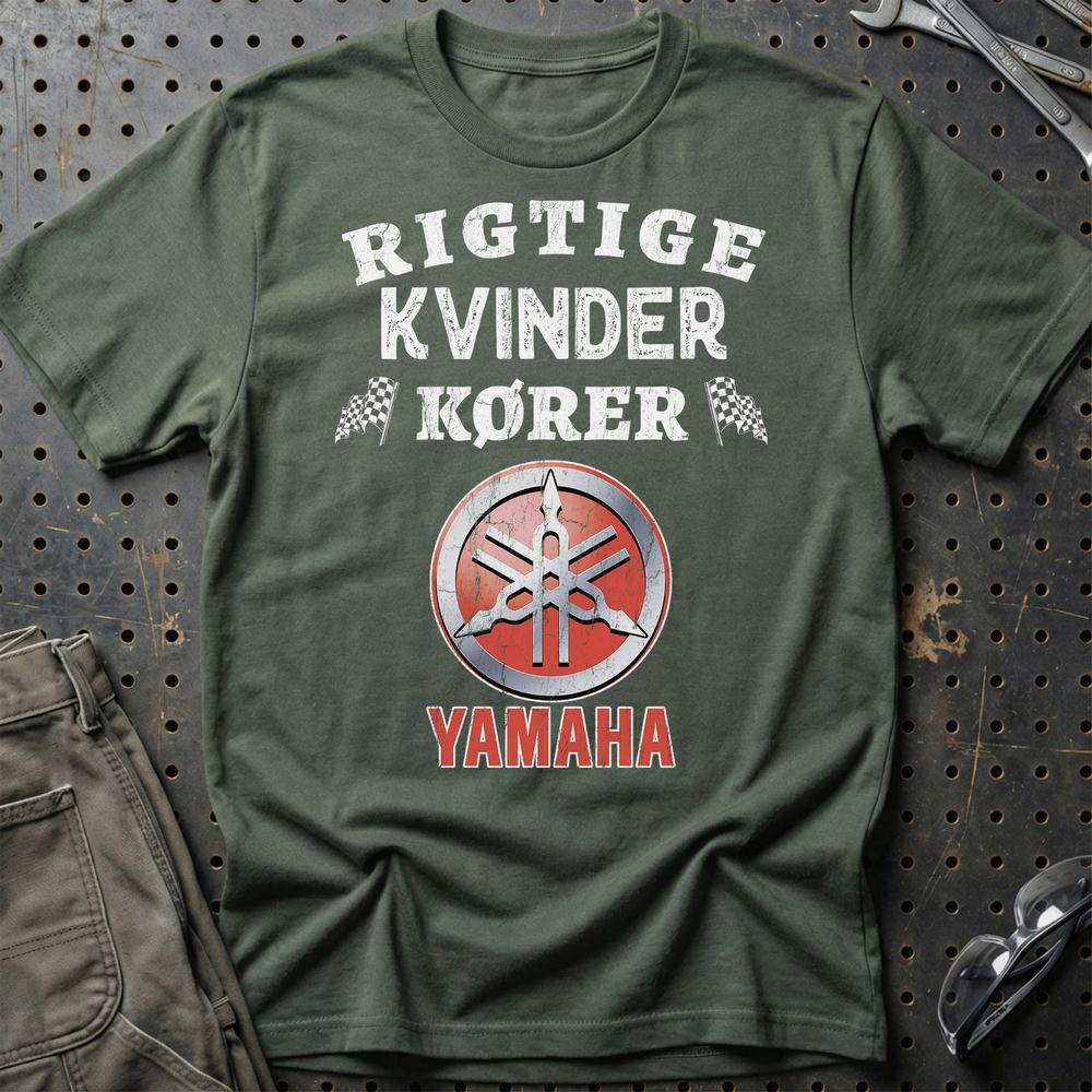 Yamaha Rigtige Kvinder Kører - Unisex T-Shirt , Bomuld-Beklædning-Yamaha-Grøn Militær-S-Garage Culture Shop- garage - man cave - merchandise