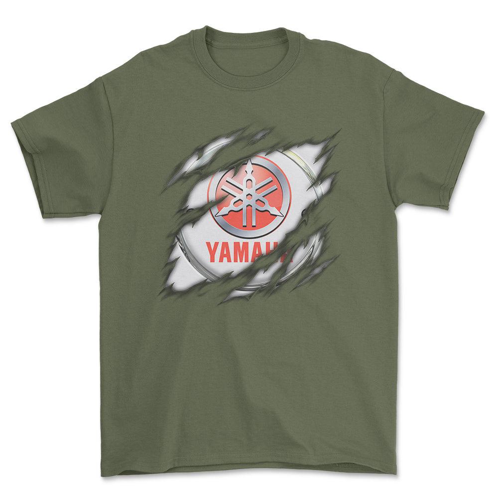 Yamaha Ripped Unisex T-Shirt , Bomuld-Beklædning-Yamaha-Grøn Militær-S-Forside-Garage Culture Shop- garage - man cave - merchandise