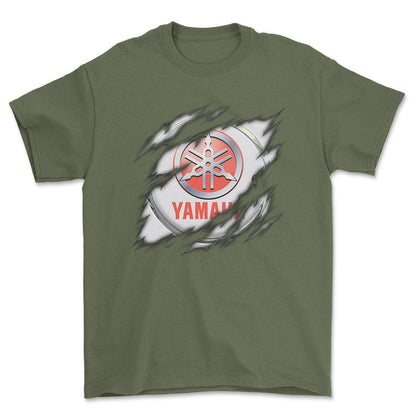 Yamaha Ripped Unisex T-Shirt , Bomuld-Beklædning-Yamaha-Grøn Militær-S-Forside-Garage Culture Shop- garage - man cave - merchandise