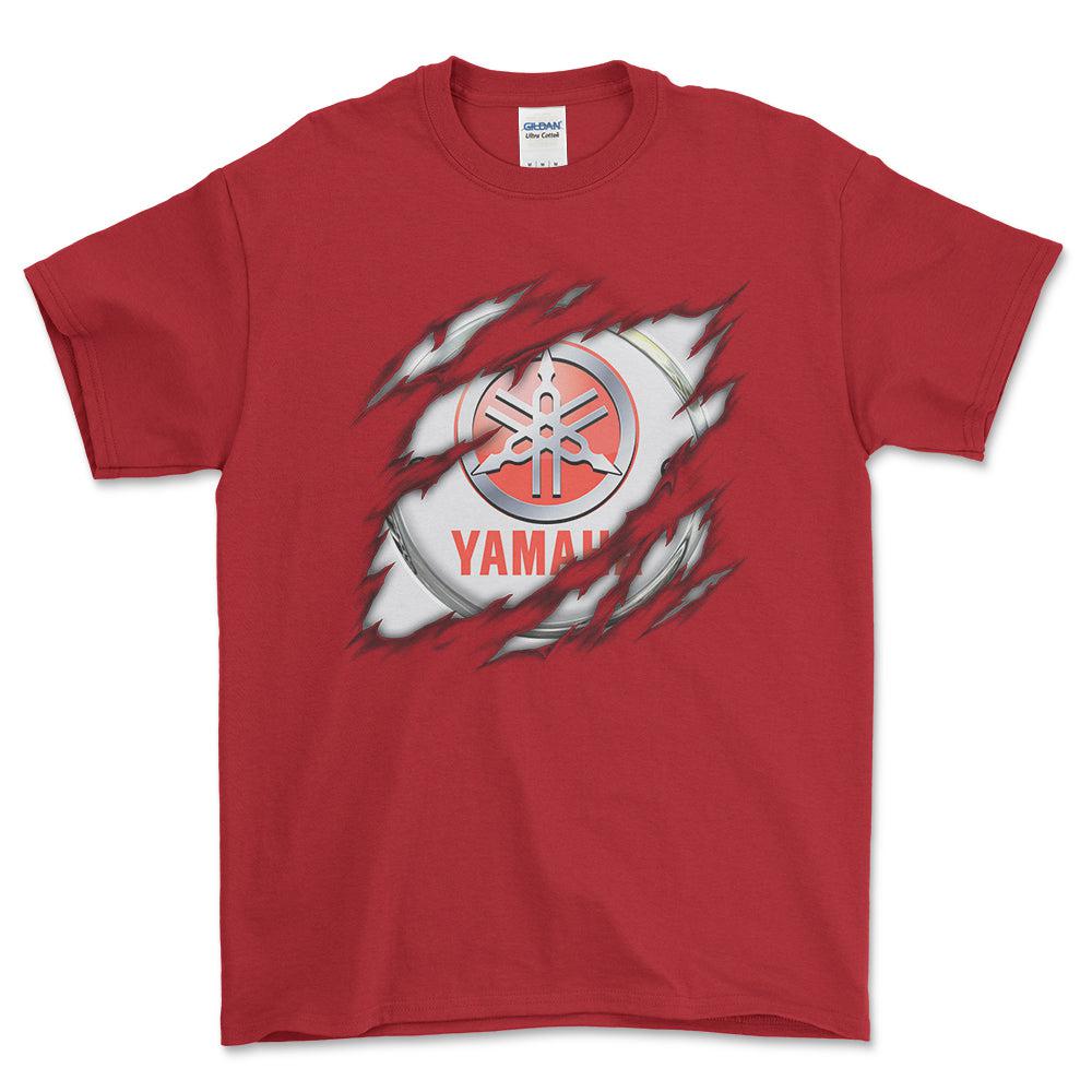 Yamaha Ripped Unisex T-Shirt , Bomuld-Beklædning-Yamaha-Rød-S-Forside-Garage Culture Shop- garage - man cave - merchandise