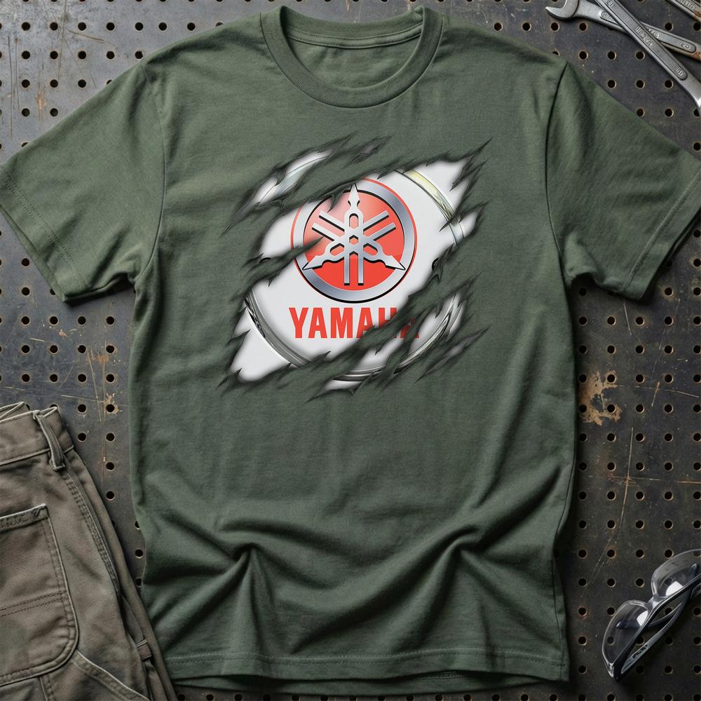 Yamaha Ripped Unisex T-Shirt , Bomuld-Beklædning-Yamaha-Grøn Militær-S-Garage Culture Shop- garage - man cave - merchandise