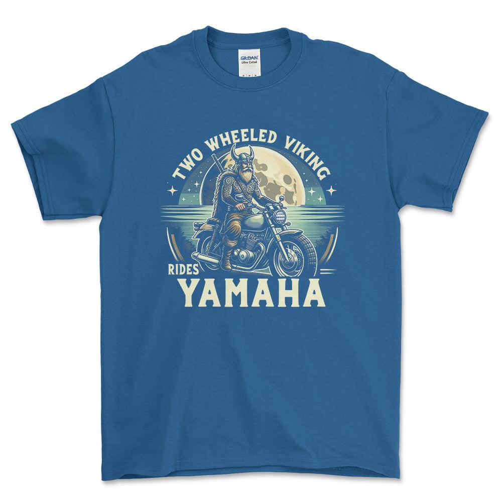 Yamaha Two Wheeled Viking Rides Yamaha - Unisex T-Shirt , Bomuld-Beklædning-Yamaha-Blå Royal-S-Forside-Garage Culture Shop- garage - man cave - merchandise