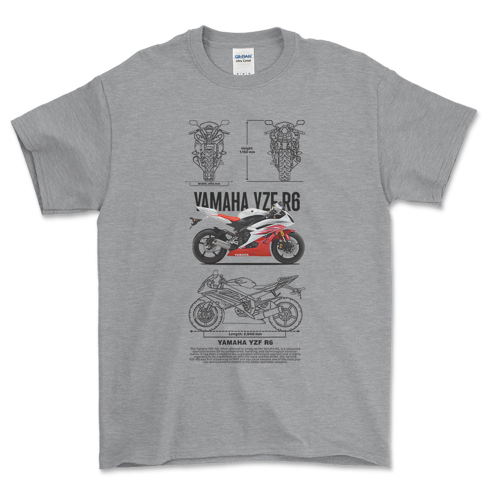 Yamaha YZF R6 - Unisex T-Shirt , Bomuld-Beklædning-Yamaha-Grå Sport-S-Forside-Garage Culture Shop- garage - man cave - merchandise