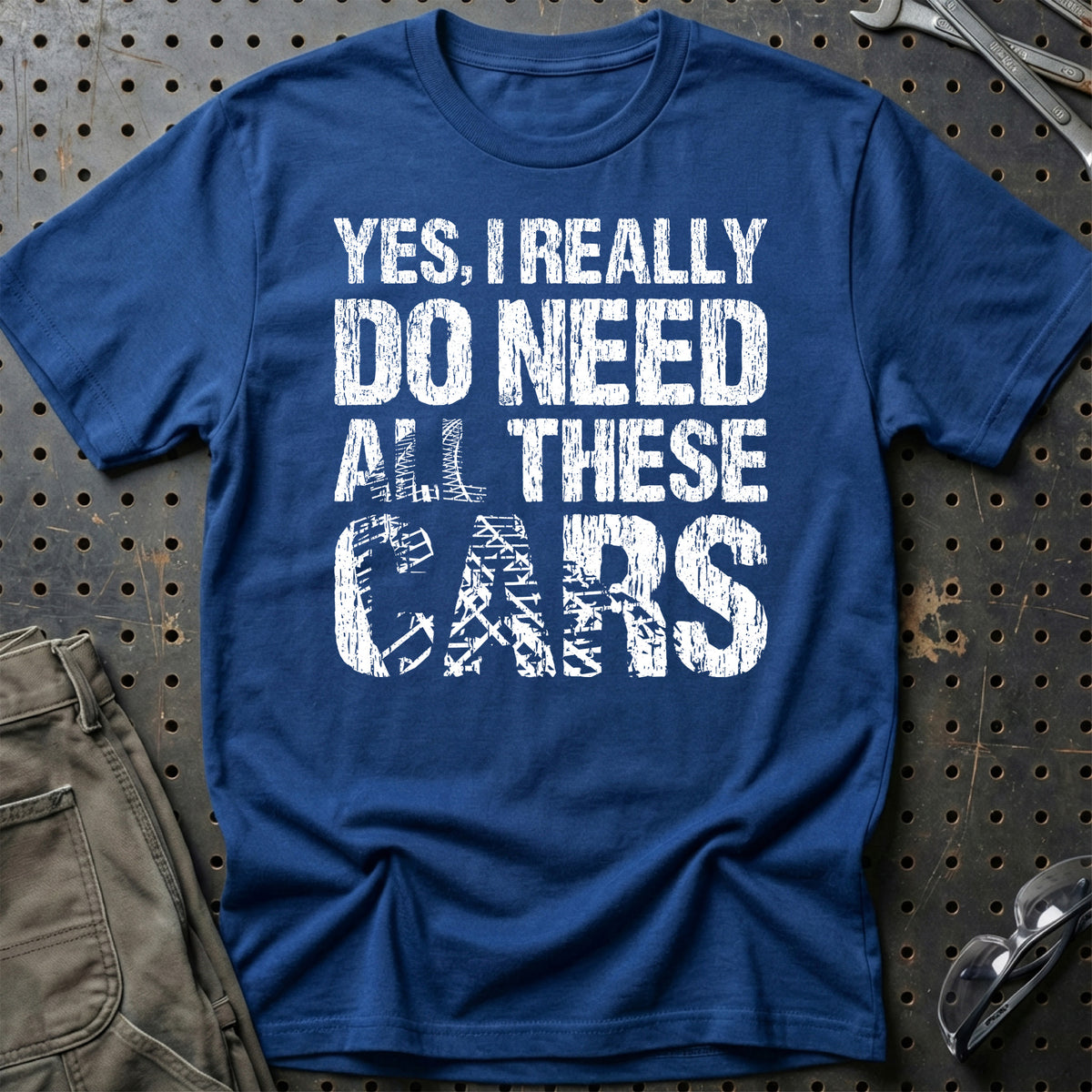 
Yes I Really Need All These Cars T-Shirt – Blå Royal