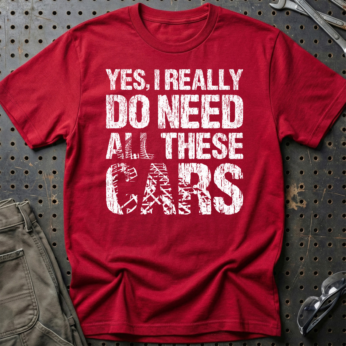 
Yes I Really Need All These Cars T-Shirt – Rød