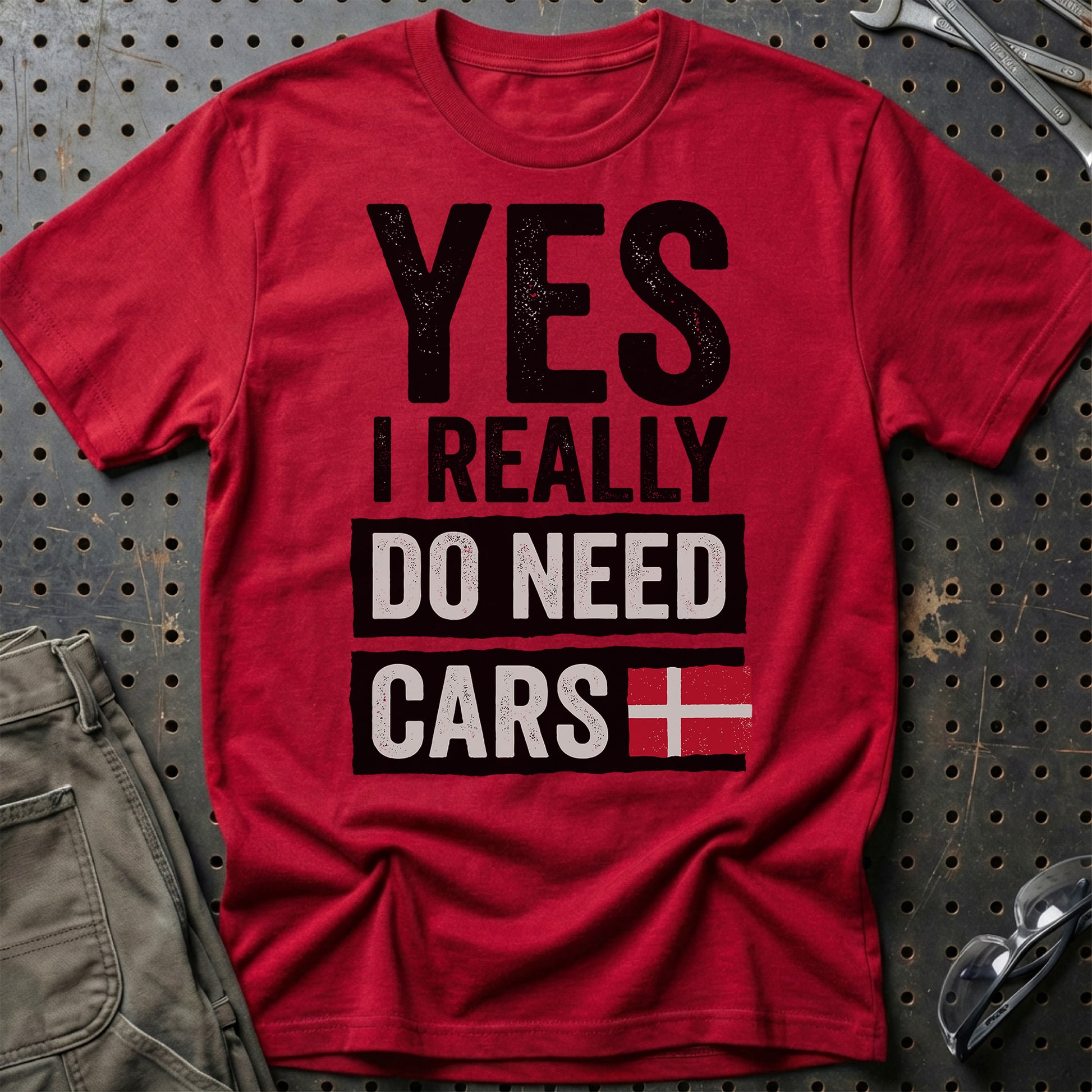 Yes I Really Need Cars – Automotive Lifestyle - Unisex T-Shirt , Bomuld-Beklædning-Garage Culture-Rød-S-Garage Culture Shop- garage - man cave - merchandise