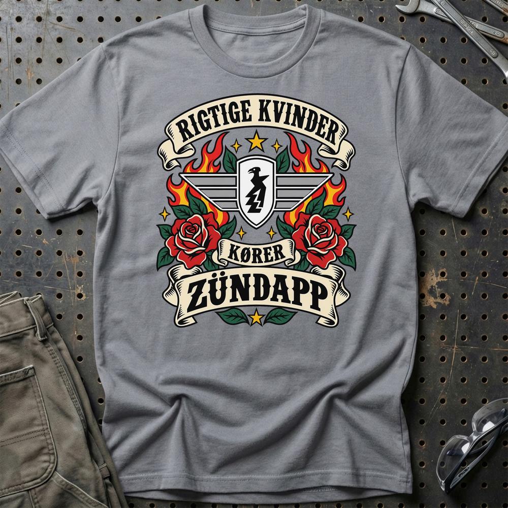 
Produktbillede af Zündapp Rigtige Kvinder Kører – Roser og Flammer T-Shirt