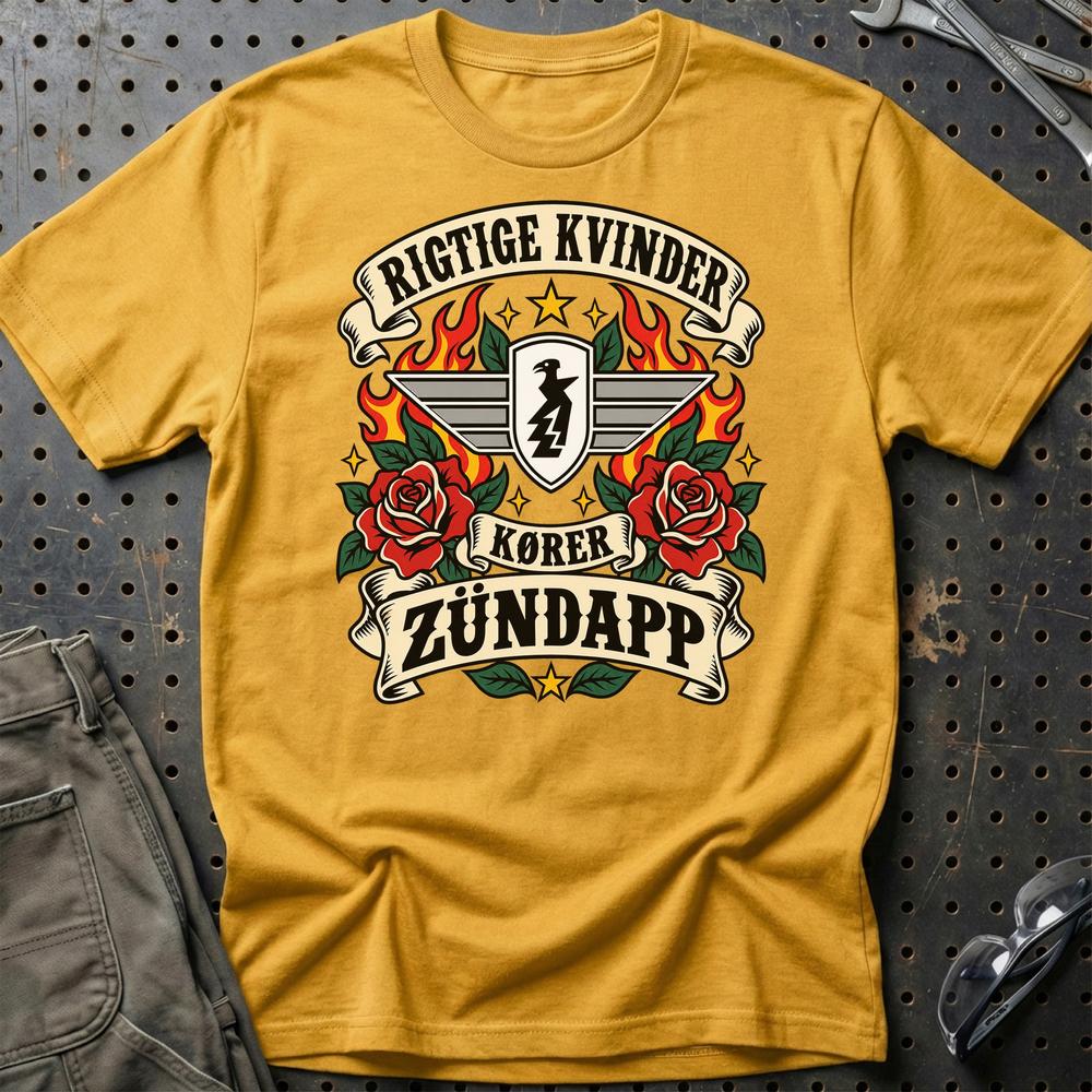 
Produktbillede af Zündapp Rigtige Kvinder Kører – Roser og Flammer T-Shirt