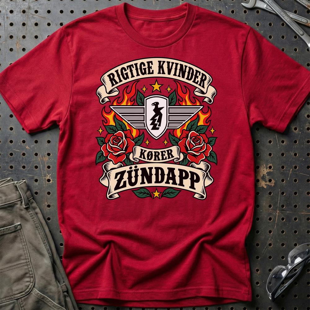
Produktbillede af Zündapp Rigtige Kvinder Kører – Roser og Flammer T-Shirt